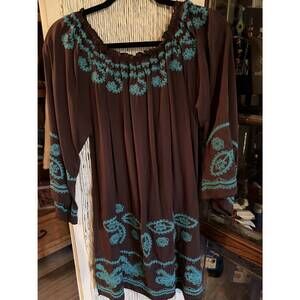 NEW URBAN MANGOZ women's embroidered long sleeve dress in mocha